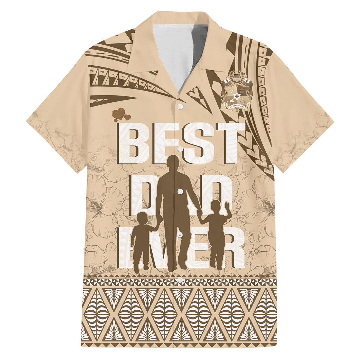 Tonga Father's Day Family Matching Mermaid Dress and Hawaiian Shirt Best Dad Ever Tongan Ngatu Pattern - Beige LT14 Dad's Shirt - Short Sleeve Beige - Polynesian Pride