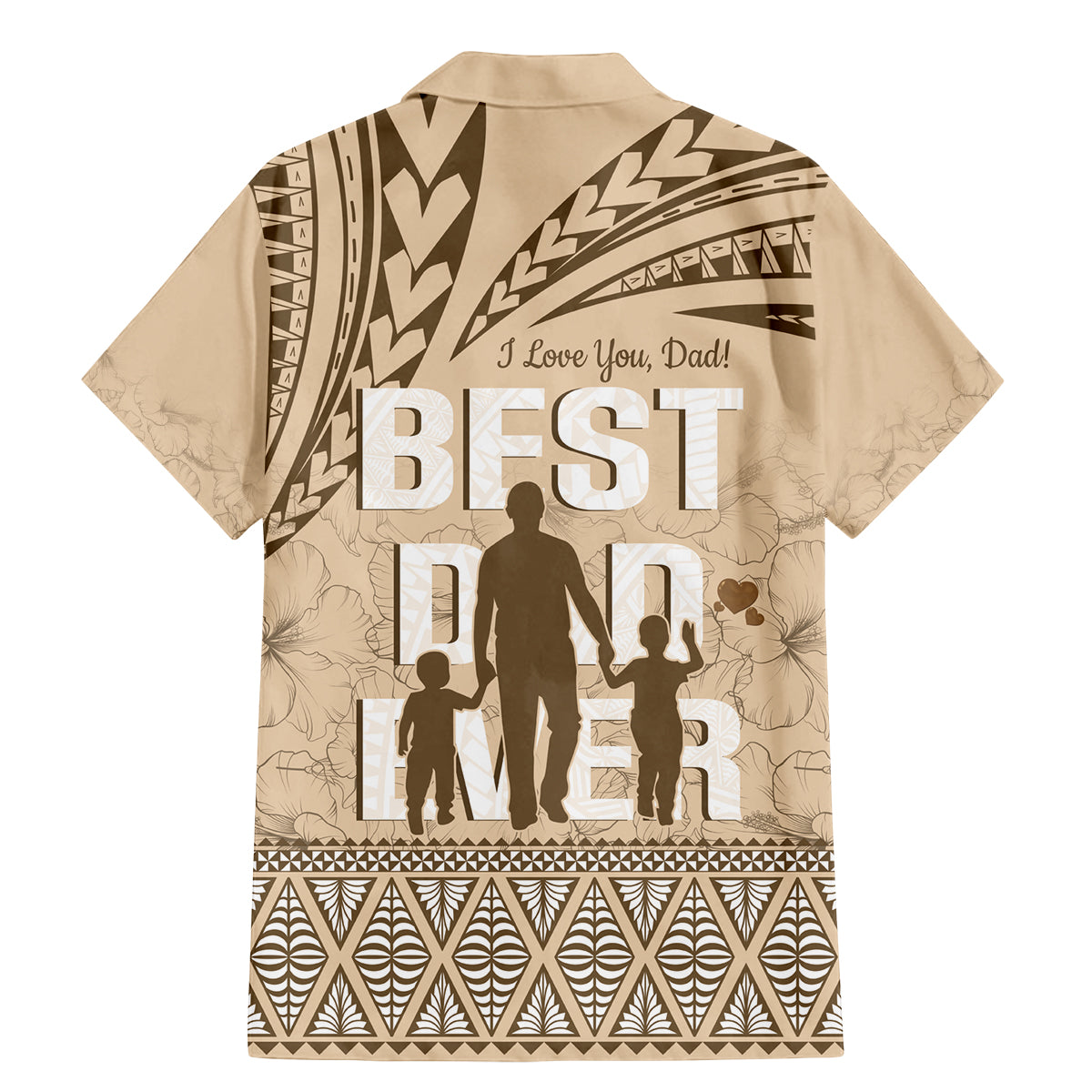 Tonga Father's Day Family Matching Mermaid Dress and Hawaiian Shirt Best Dad Ever Tongan Ngatu Pattern - Beige LT14 - Polynesian Pride