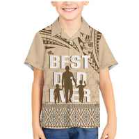 Tonga Father's Day Family Matching Mermaid Dress and Hawaiian Shirt Best Dad Ever Tongan Ngatu Pattern - Beige LT14 Son's Shirt Beige - Polynesian Pride