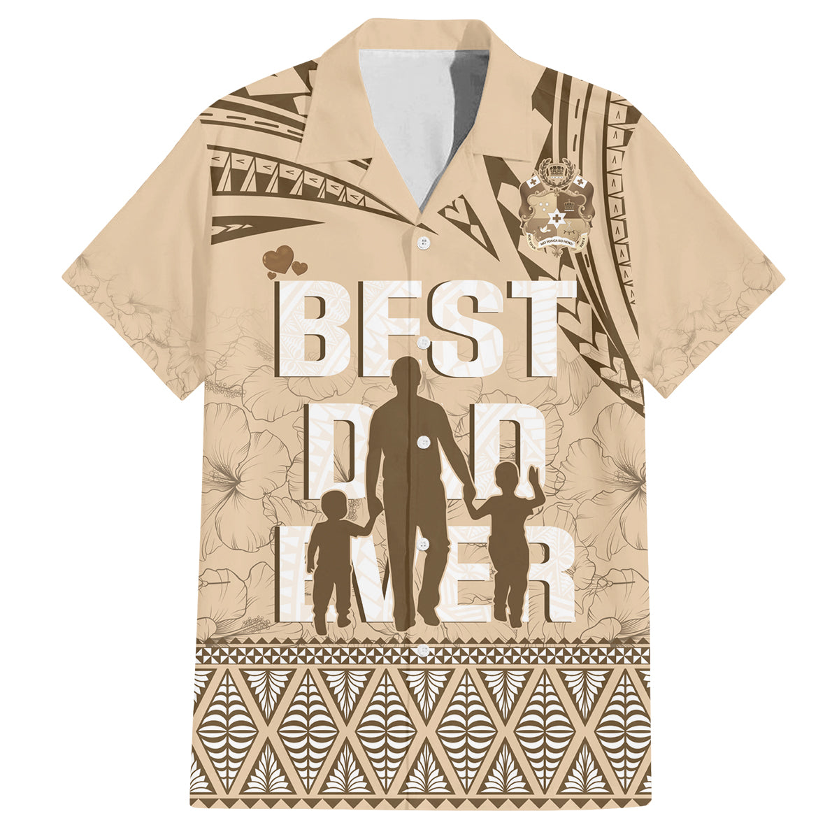 Tonga Father's Day Family Matching Off The Shoulder Long Sleeve Dress and Hawaiian Shirt Best Dad Ever Tongan Ngatu Pattern - Beige LT14 Dad's Shirt - Short Sleeve Beige - Polynesian Pride