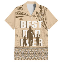 Tonga Father's Day Family Matching Off Shoulder Short Dress and Hawaiian Shirt Best Dad Ever Tongan Ngatu Pattern - Beige LT14 Dad's Shirt - Short Sleeve Beige - Polynesian Pride