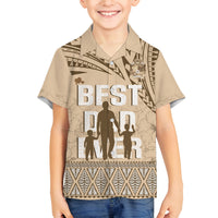 Tonga Father's Day Family Matching Off Shoulder Short Dress and Hawaiian Shirt Best Dad Ever Tongan Ngatu Pattern - Beige LT14 Son's Shirt Beige - Polynesian Pride