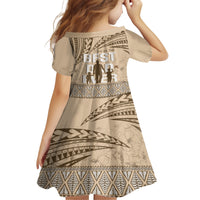 Tonga Father's Day Family Matching Puletasi and Hawaiian Shirt Best Dad Ever Tongan Ngatu Pattern - Beige LT14 - Polynesian Pride
