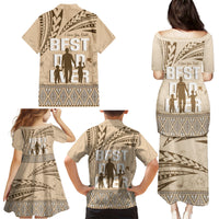 Tonga Father's Day Family Matching Puletasi and Hawaiian Shirt Best Dad Ever Tongan Ngatu Pattern - Beige LT14 - Polynesian Pride