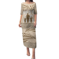 Tonga Father's Day Family Matching Puletasi and Hawaiian Shirt Best Dad Ever Tongan Ngatu Pattern - Beige LT14 Mom's Dress Beige - Polynesian Pride