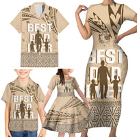 Tonga Father's Day Family Matching Short Sleeve Bodycon Dress and Hawaiian Shirt Best Dad Ever Tongan Ngatu Pattern - Beige LT14 - Polynesian Pride