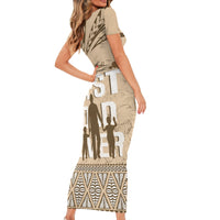 Tonga Father's Day Family Matching Short Sleeve Bodycon Dress and Hawaiian Shirt Best Dad Ever Tongan Ngatu Pattern - Beige LT14 - Polynesian Pride