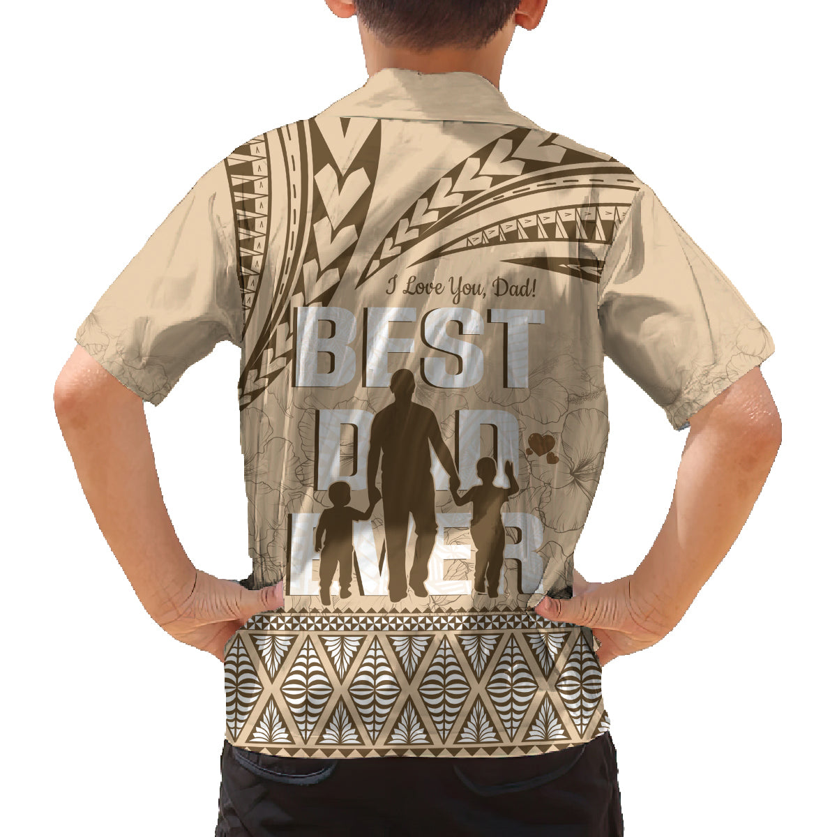 Tonga Father's Day Family Matching Summer Maxi Dress and Hawaiian Shirt Best Dad Ever Tongan Ngatu Pattern - Beige LT14 - Polynesian Pride