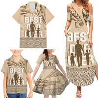 Tonga Father's Day Family Matching Summer Maxi Dress and Hawaiian Shirt Best Dad Ever Tongan Ngatu Pattern - Beige LT14 - Polynesian Pride