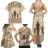 Tonga Father's Day Family Matching Summer Maxi Dress and Hawaiian Shirt Best Dad Ever Tongan Ngatu Pattern - Beige LT14 - Polynesian Pride