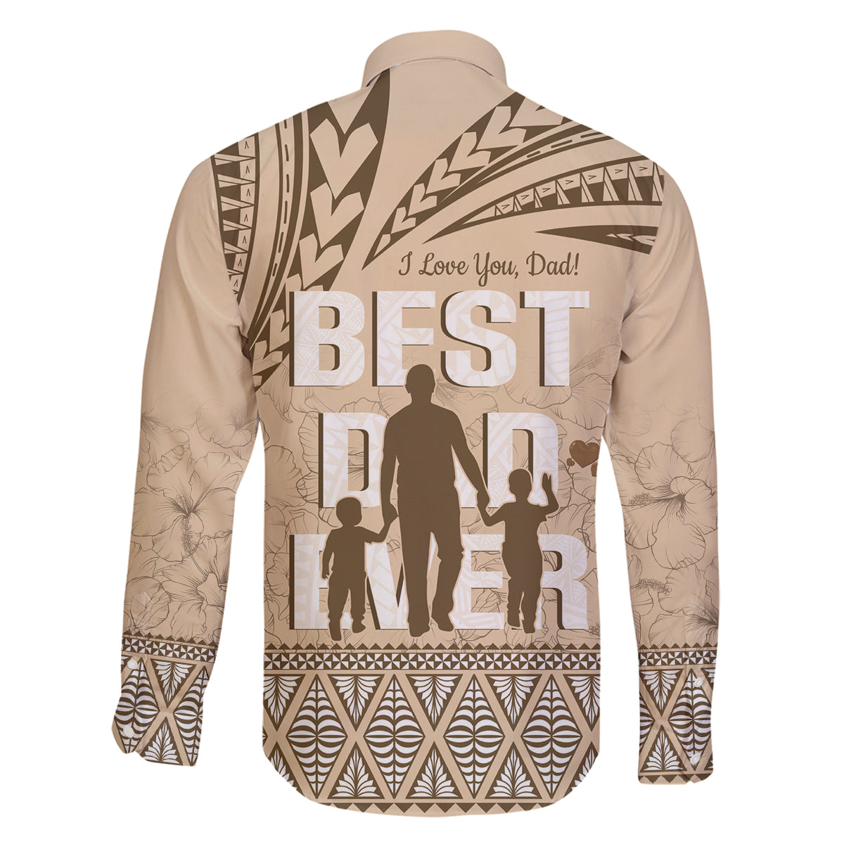 Tonga Father's Day Family Matching Summer Maxi Dress and Hawaiian Shirt Best Dad Ever Tongan Ngatu Pattern - Beige LT14 - Polynesian Pride