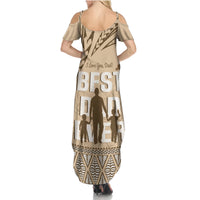 Tonga Father's Day Family Matching Summer Maxi Dress and Hawaiian Shirt Best Dad Ever Tongan Ngatu Pattern - Beige LT14 - Polynesian Pride