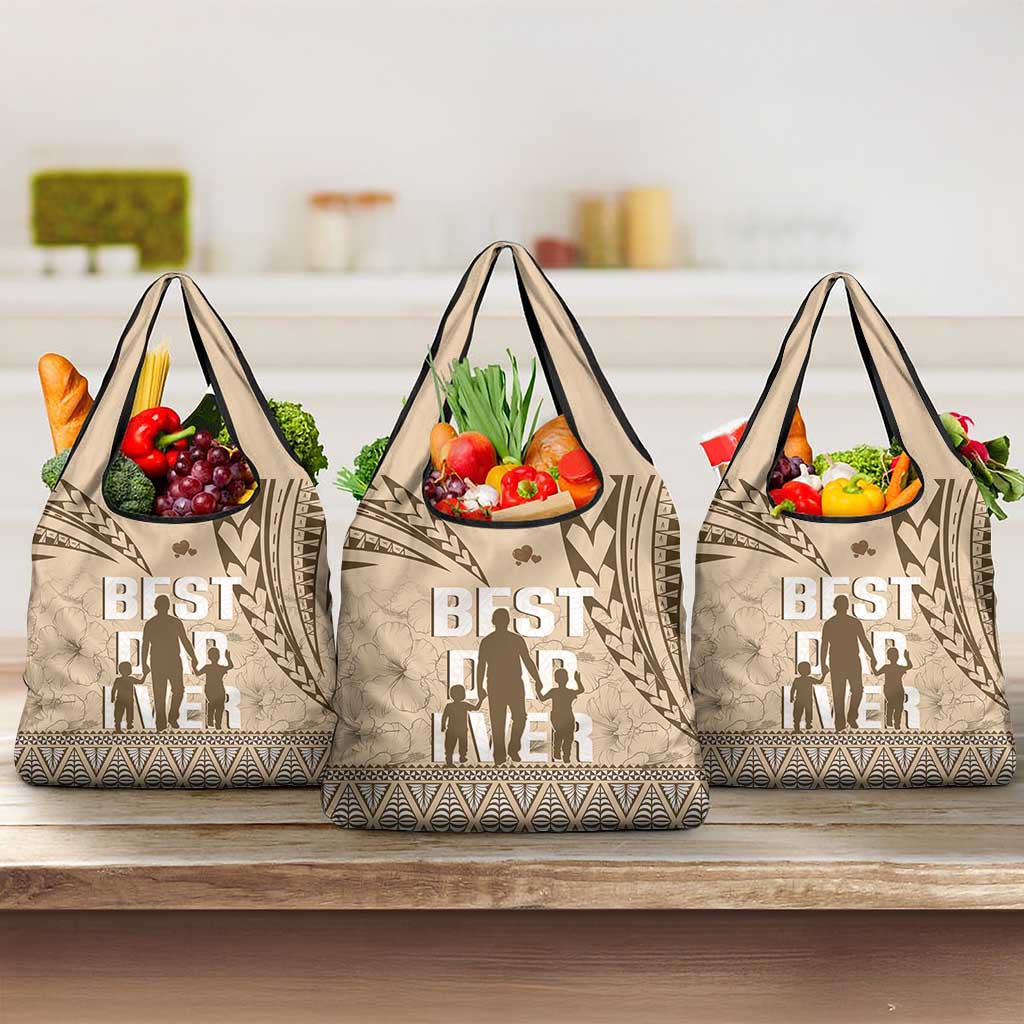 Tonga Father's Day Grocery Bag Best Dad Ever Tongan Ngatu Pattern - Beige