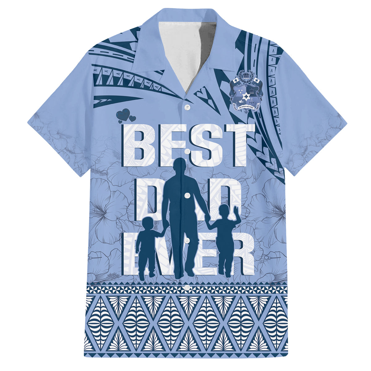 Tonga Father's Day Family Matching Long Sleeve Bodycon Dress and Hawaiian Shirt Best Dad Ever Tongan Ngatu Pattern - Blue LT14 Dad's Shirt - Short Sleeve Blue - Polynesian Pride