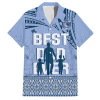 Tonga Father's Day Family Matching Long Sleeve Bodycon Dress and Hawaiian Shirt Best Dad Ever Tongan Ngatu Pattern - Blue LT14 Dad's Shirt - Short Sleeve Blue - Polynesian Pride