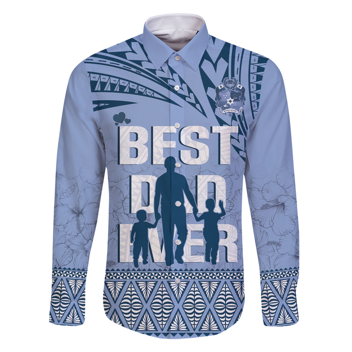 Tonga Father's Day Family Matching Long Sleeve Bodycon Dress and Hawaiian Shirt Best Dad Ever Tongan Ngatu Pattern - Blue LT14 Dad's Shirt - Long Sleeve Blue - Polynesian Pride