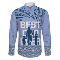 Tonga Father's Day Family Matching Long Sleeve Bodycon Dress and Hawaiian Shirt Best Dad Ever Tongan Ngatu Pattern - Blue LT14 Dad's Shirt - Long Sleeve Blue - Polynesian Pride