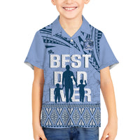 Tonga Father's Day Family Matching Long Sleeve Bodycon Dress and Hawaiian Shirt Best Dad Ever Tongan Ngatu Pattern - Blue LT14 Son's Shirt Blue - Polynesian Pride