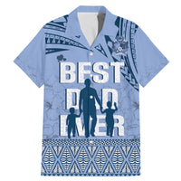 Tonga Father's Day Family Matching Mermaid Dress and Hawaiian Shirt Best Dad Ever Tongan Ngatu Pattern - Blue LT14 Dad's Shirt - Short Sleeve Blue - Polynesian Pride