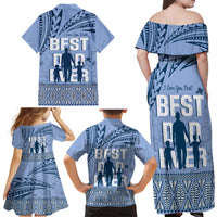 Tonga Father's Day Family Matching Off Shoulder Maxi Dress and Hawaiian Shirt Best Dad Ever Tongan Ngatu Pattern - Blue LT14 - Polynesian Pride