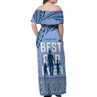 Tonga Father's Day Family Matching Off Shoulder Maxi Dress and Hawaiian Shirt Best Dad Ever Tongan Ngatu Pattern - Blue LT14 - Polynesian Pride