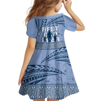 Tonga Father's Day Family Matching Off Shoulder Short Dress and Hawaiian Shirt Best Dad Ever Tongan Ngatu Pattern - Blue LT14 - Polynesian Pride