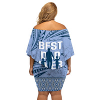 Tonga Father's Day Family Matching Off Shoulder Short Dress and Hawaiian Shirt Best Dad Ever Tongan Ngatu Pattern - Blue LT14 - Polynesian Pride