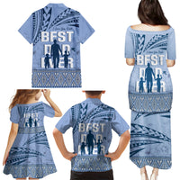 Tonga Father's Day Family Matching Puletasi and Hawaiian Shirt Best Dad Ever Tongan Ngatu Pattern - Blue LT14 - Polynesian Pride