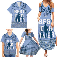 Tonga Father's Day Family Matching Summer Maxi Dress and Hawaiian Shirt Best Dad Ever Tongan Ngatu Pattern - Blue LT14 - Polynesian Pride