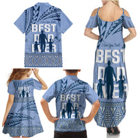 Tonga Father's Day Family Matching Summer Maxi Dress and Hawaiian Shirt Best Dad Ever Tongan Ngatu Pattern - Blue LT14 - Polynesian Pride