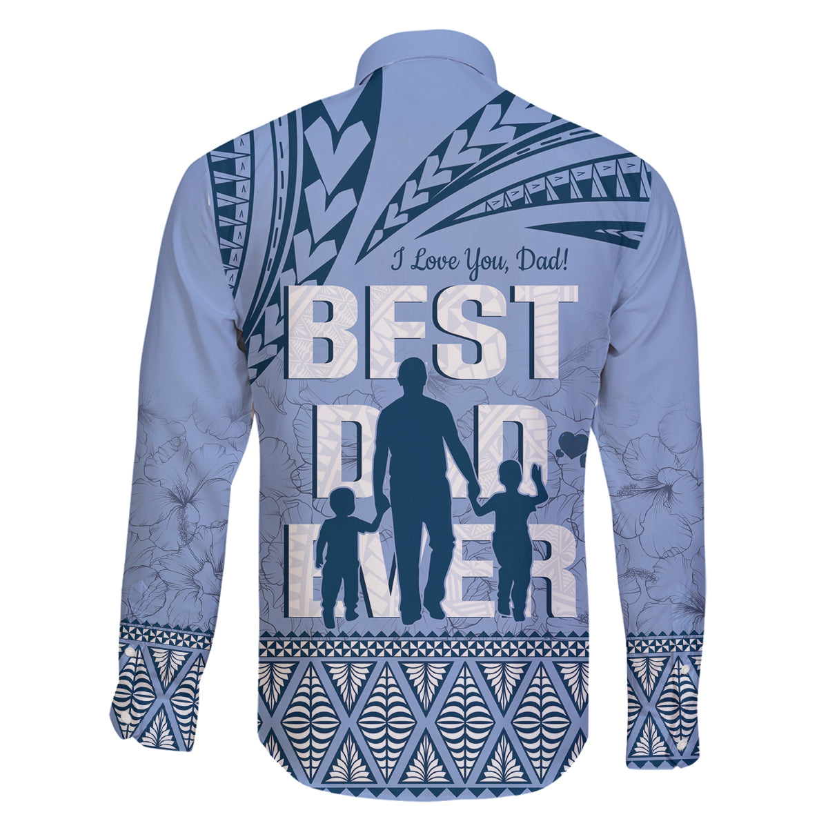 Tonga Father's Day Family Matching Summer Maxi Dress and Hawaiian Shirt Best Dad Ever Tongan Ngatu Pattern - Blue LT14 - Polynesian Pride