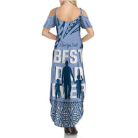 Tonga Father's Day Family Matching Summer Maxi Dress and Hawaiian Shirt Best Dad Ever Tongan Ngatu Pattern - Blue LT14 - Polynesian Pride