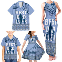 Tonga Father's Day Family Matching Tank Maxi Dress and Hawaiian Shirt Best Dad Ever Tongan Ngatu Pattern - Blue LT14 - Polynesian Pride