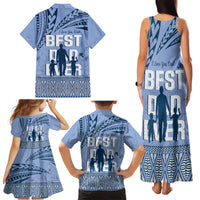 Tonga Father's Day Family Matching Tank Maxi Dress and Hawaiian Shirt Best Dad Ever Tongan Ngatu Pattern - Blue LT14 - Polynesian Pride