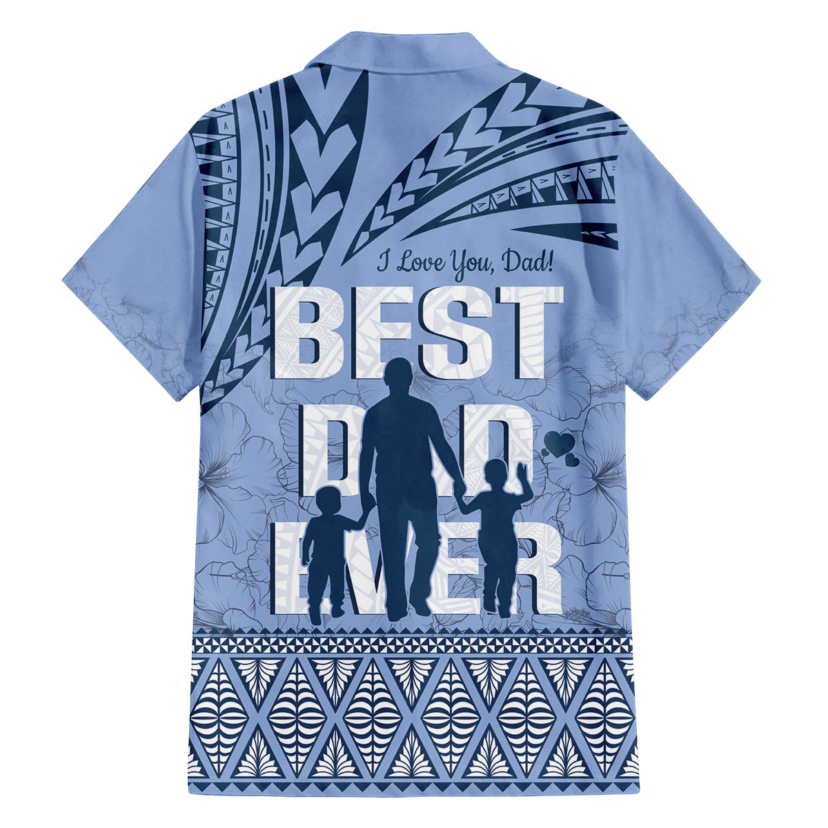 Tonga Father's Day Family Matching Tank Maxi Dress and Hawaiian Shirt Best Dad Ever Tongan Ngatu Pattern - Blue LT14 - Polynesian Pride