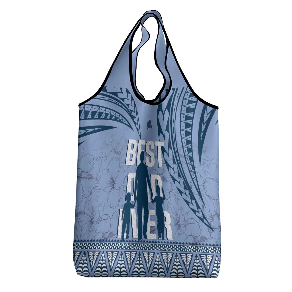 Tonga Father's Day Grocery Bag Best Dad Ever Tongan Ngatu Pattern - Blue