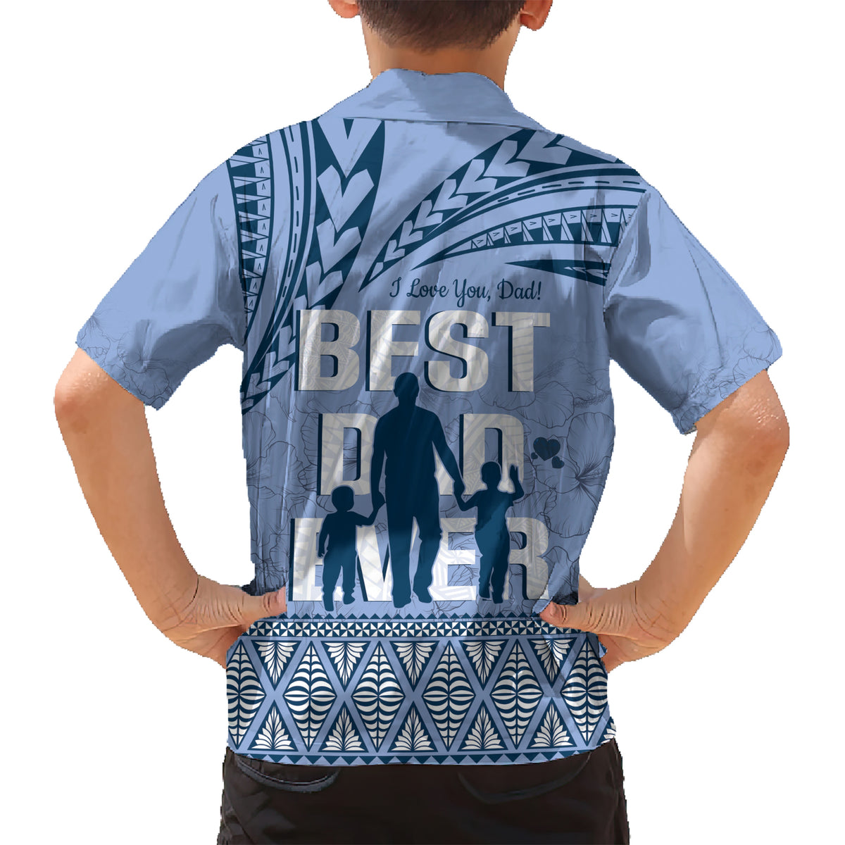 Tonga Father's Day Kid Hawaiian Shirt Best Dad Ever Tongan Ngatu Pattern - Blue
