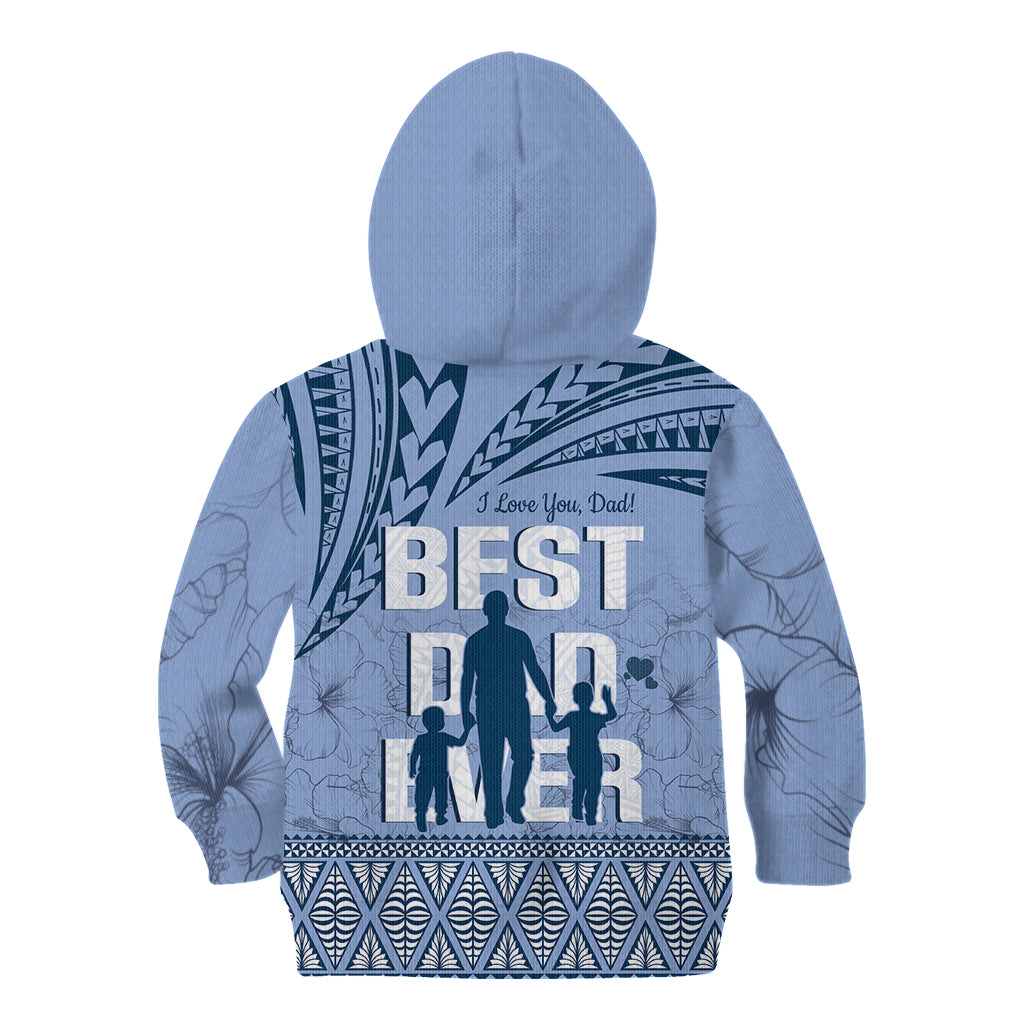 Tonga Father's Day Kid Hoodie Best Dad Ever Tongan Ngatu Pattern - Blue LT14 - Polynesian Pride