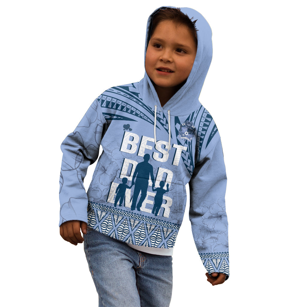 Tonga Father's Day Kid Hoodie Best Dad Ever Tongan Ngatu Pattern - Blue LT14 - Polynesian Pride