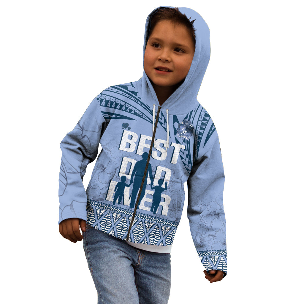 Tonga Father's Day Kid Hoodie Best Dad Ever Tongan Ngatu Pattern - Blue LT14 - Polynesian Pride