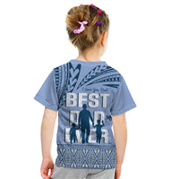 Tonga Father's Day Kid T Shirt Best Dad Ever Tongan Ngatu Pattern - Blue LT14 - Polynesian Pride
