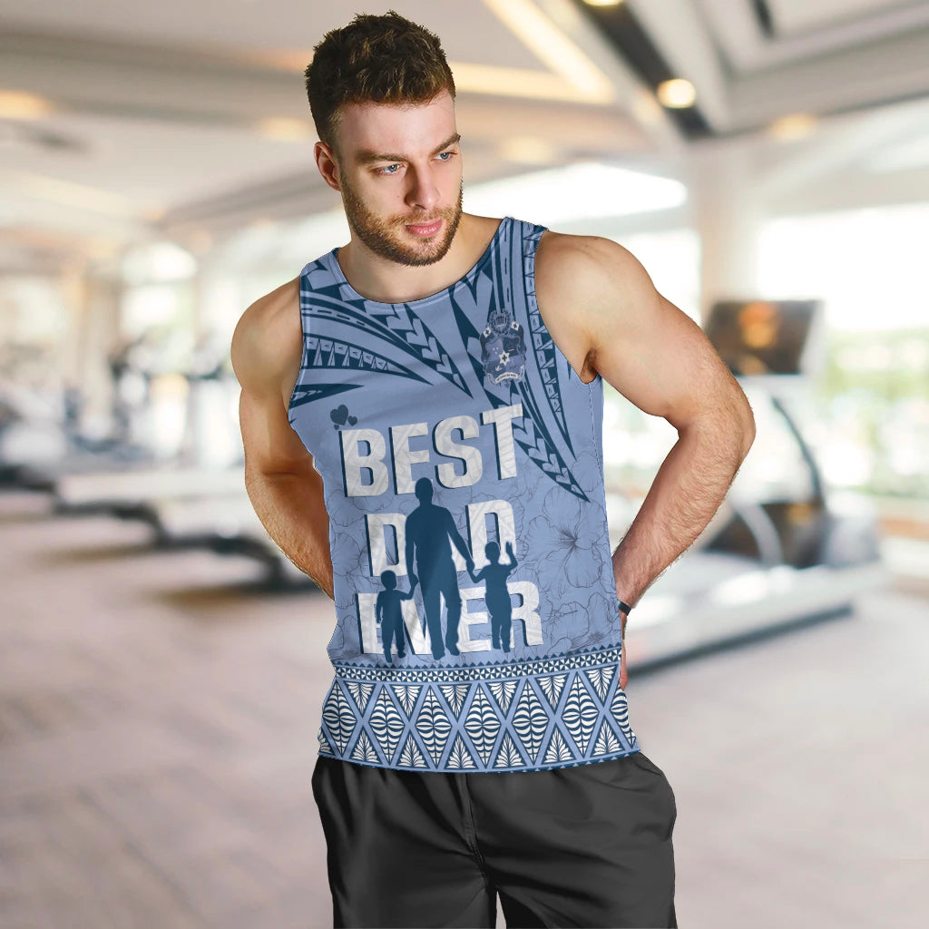 Tonga Father's Day Men Tank Top Best Dad Ever Tongan Ngatu Pattern - Blue LT14 Blue - Polynesian Pride