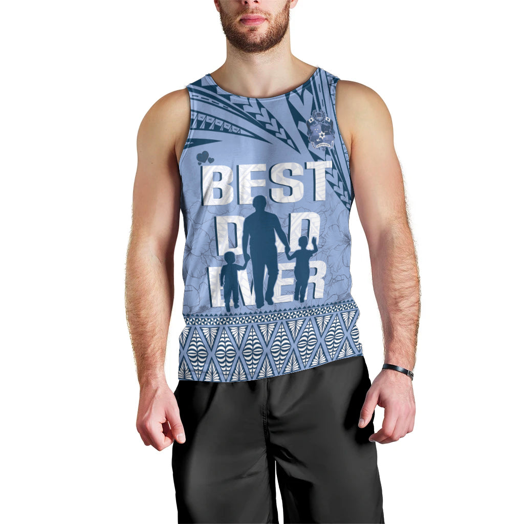 Tonga Father's Day Men Tank Top Best Dad Ever Tongan Ngatu Pattern - Blue LT14 - Polynesian Pride