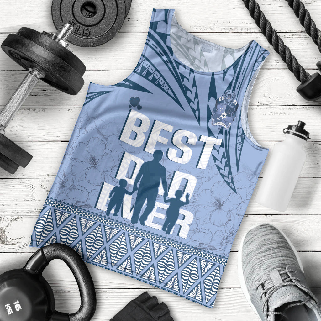 Tonga Father's Day Men Tank Top Best Dad Ever Tongan Ngatu Pattern - Blue LT14 - Polynesian Pride