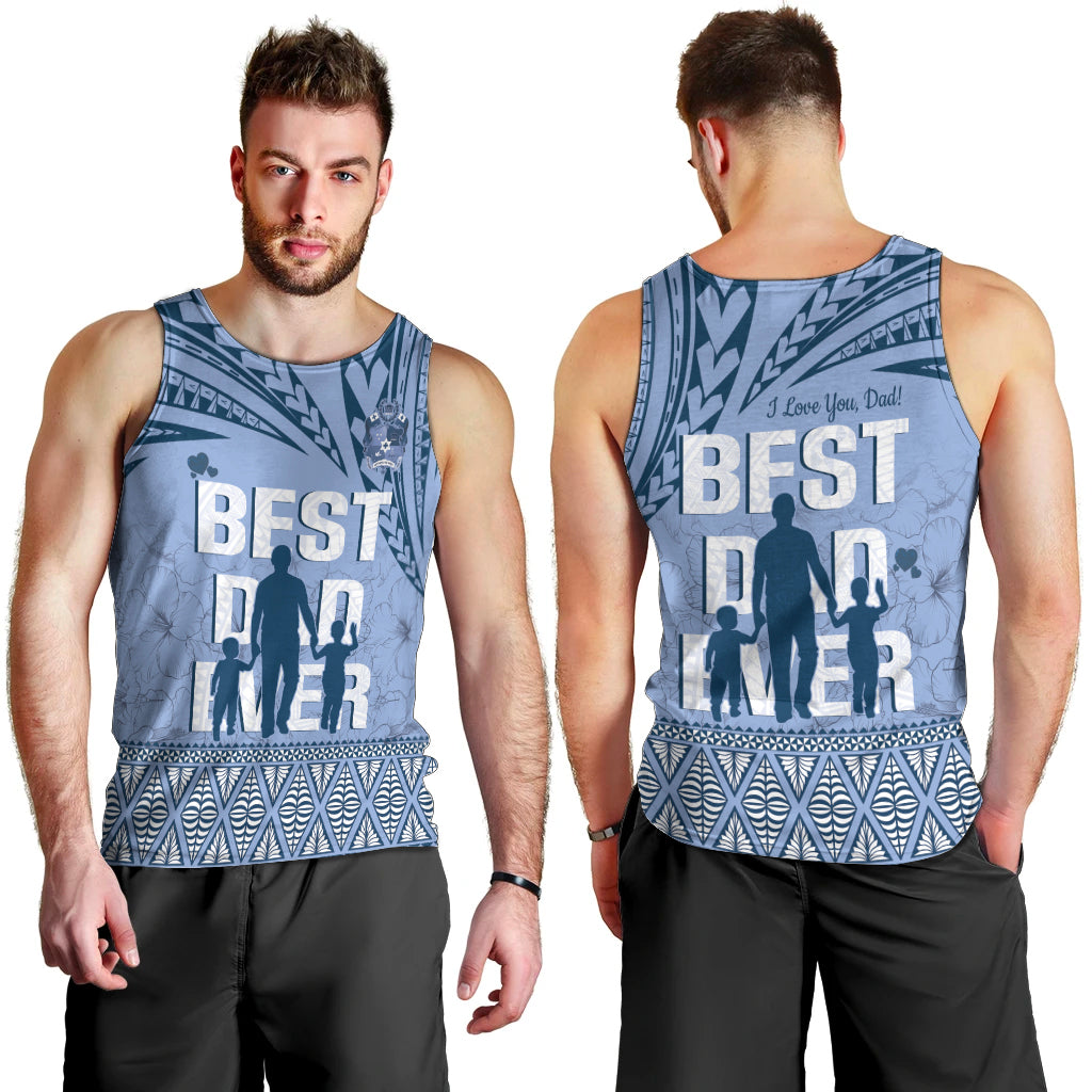 Tonga Father's Day Men Tank Top Best Dad Ever Tongan Ngatu Pattern - Blue LT14 - Polynesian Pride
