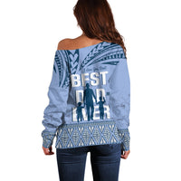 Tonga Father's Day Off Shoulder Sweater Best Dad Ever Tongan Ngatu Pattern - Blue