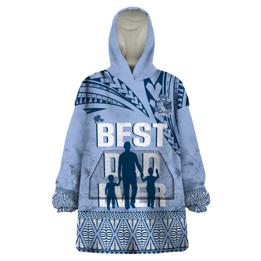 Tonga Father's Day Wearable Blanket Hoodie Best Dad Ever Tongan Ngatu Pattern - Blue LT14 One Size Blue - Polynesian Pride