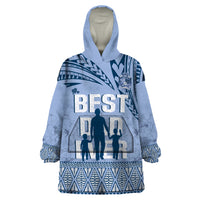 Tonga Father's Day Wearable Blanket Hoodie Best Dad Ever Tongan Ngatu Pattern - Blue LT14 One Size Blue - Polynesian Pride