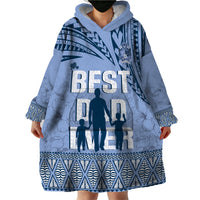 Tonga Father's Day Wearable Blanket Hoodie Best Dad Ever Tongan Ngatu Pattern - Blue LT14 - Polynesian Pride