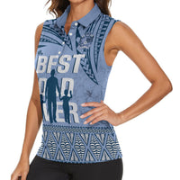 Tonga Father's Day Women Sleeveless Polo Shirt Best Dad Ever Tongan Ngatu Pattern - Blue